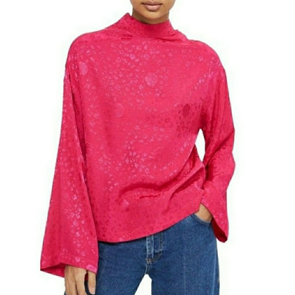 Topshop Pink Kimono Jacquard Blouse